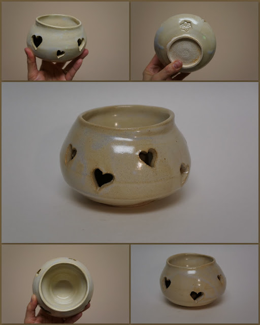 Double-walled ceramic stoneware vase with heart pattern, by Lily L.