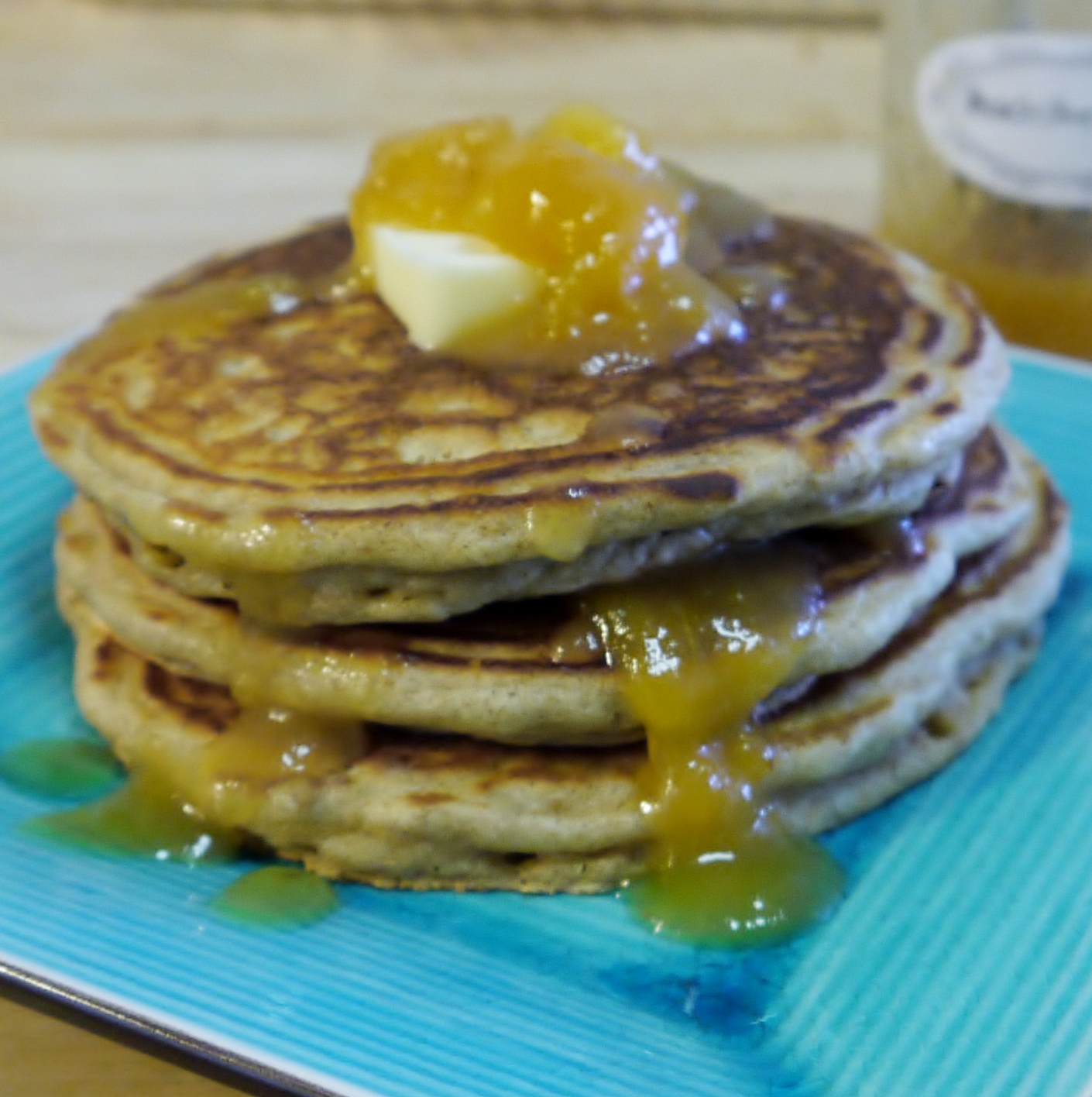 Being the Secret Ingredient Greek Yogurt Pancakes with Homemade Peach