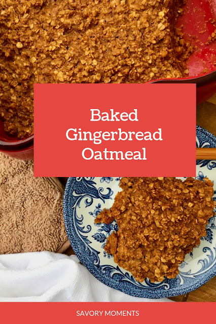 Baked gingerbread oatmeal on a serving plate.