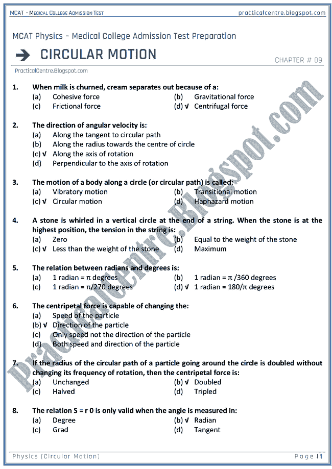 mcat-physics-circular-motion-mcqs-for-medical-college-admission-test