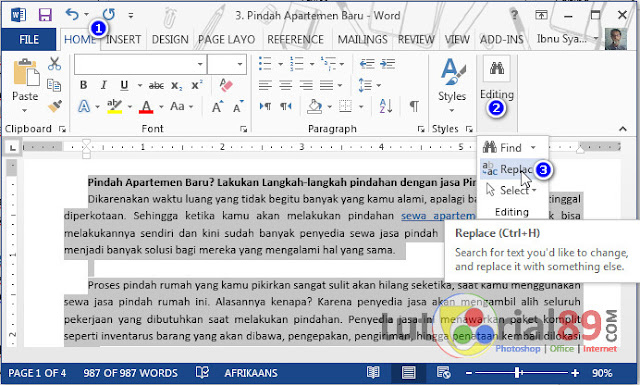 Cara cepat mengganti kata dengan find and replace di Microsoft word Cara cepat mengganti kata dengan find and replace di Microsoft word