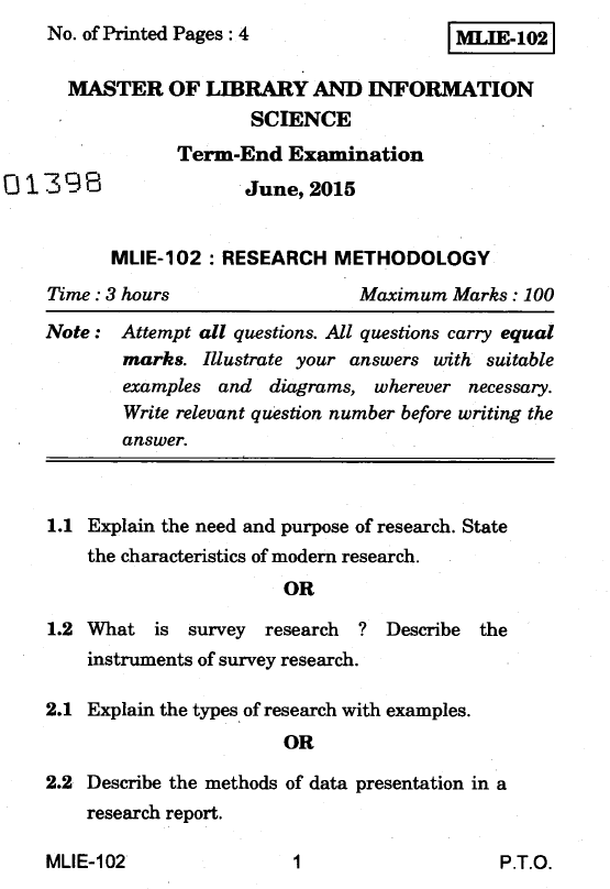 research methodology question paper ignou