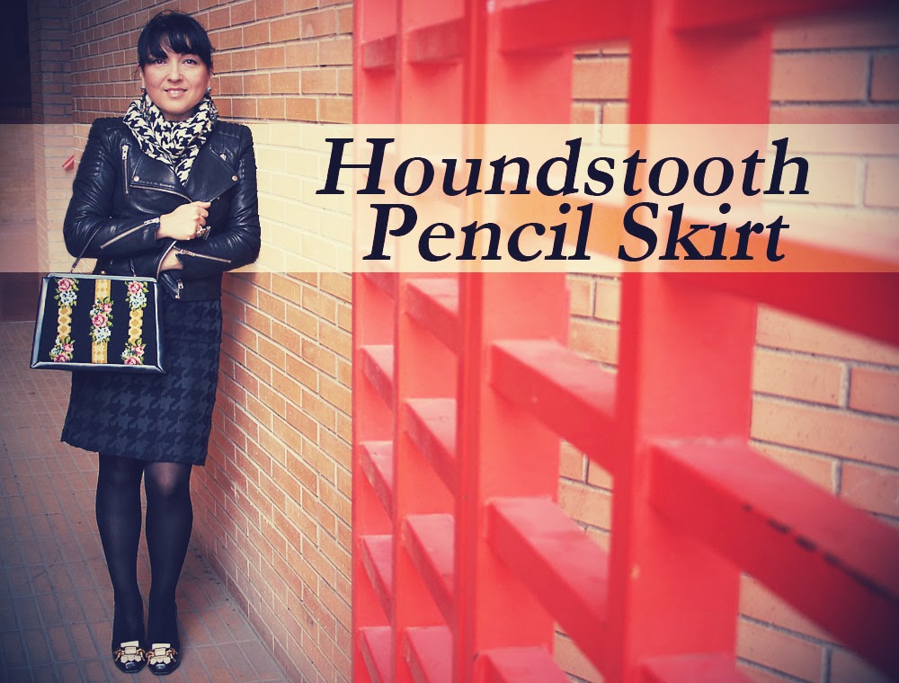 Houndstooth+Pencil+Skirt