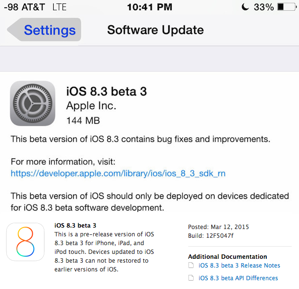 iOS 8.3 Beta 3 Firmware (12F5047f)