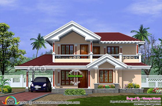 2225 sq-ft 3 bedroom typical Kerala home plan