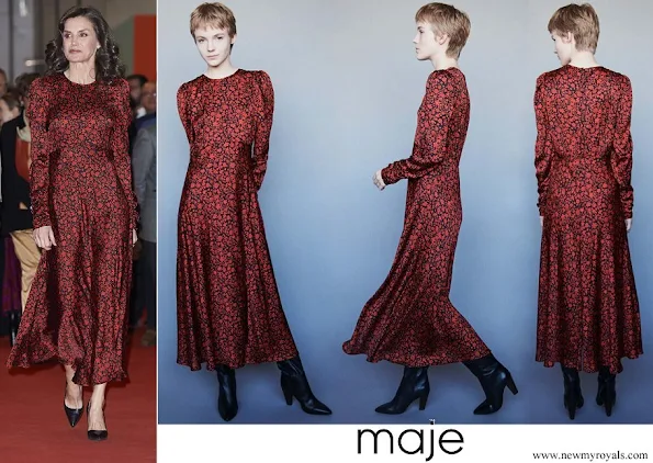 Queen Letizia wore Maje printed satin dress