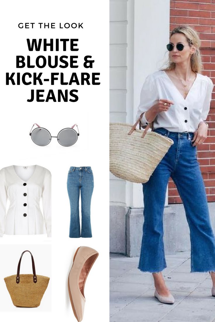 Get the look: white blouse and kick-flare jeans - Cheryl Shops