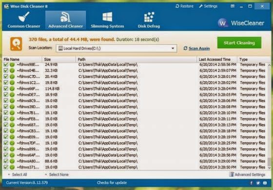 Wise Disk Cleaner 8 Phần mềm tối ưu hoá cho Windows