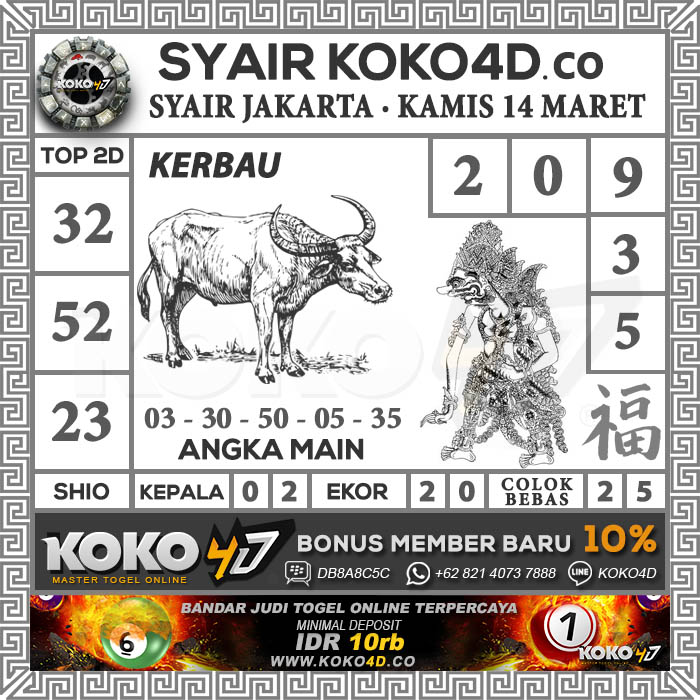 Prediksi Syair Jakarta Hari Kamis Tanggal 14 Maret 2019