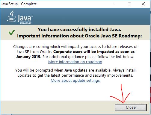 الخطوة الأخيرة من تثبيت برنامج الجافا 