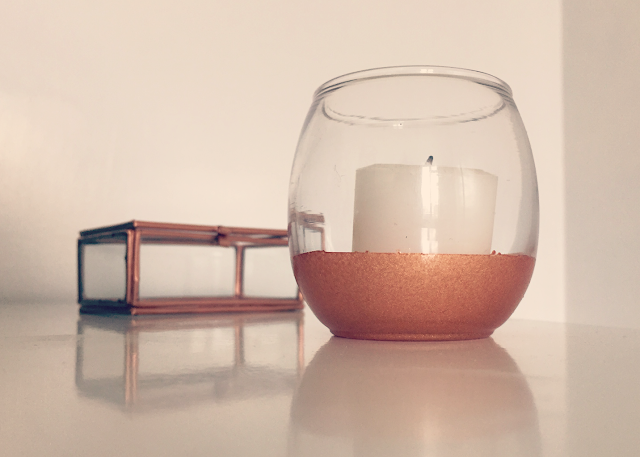 DIY copper dipped glass votive box