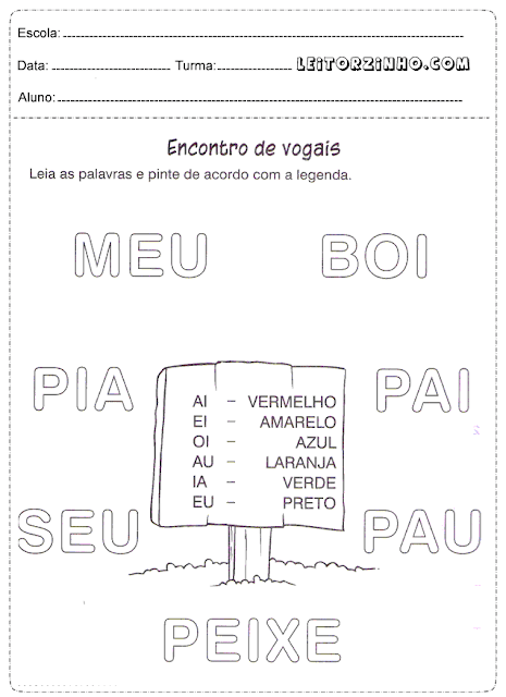 Leia as palavras e pinte de acordo com a legenda