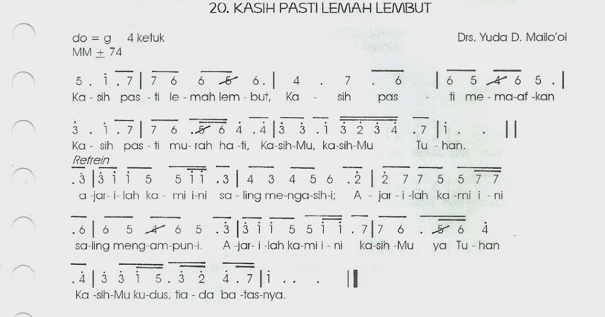 Not Lagu Kasih Pasti Lemah Lembut Kumpulan Not Lagu