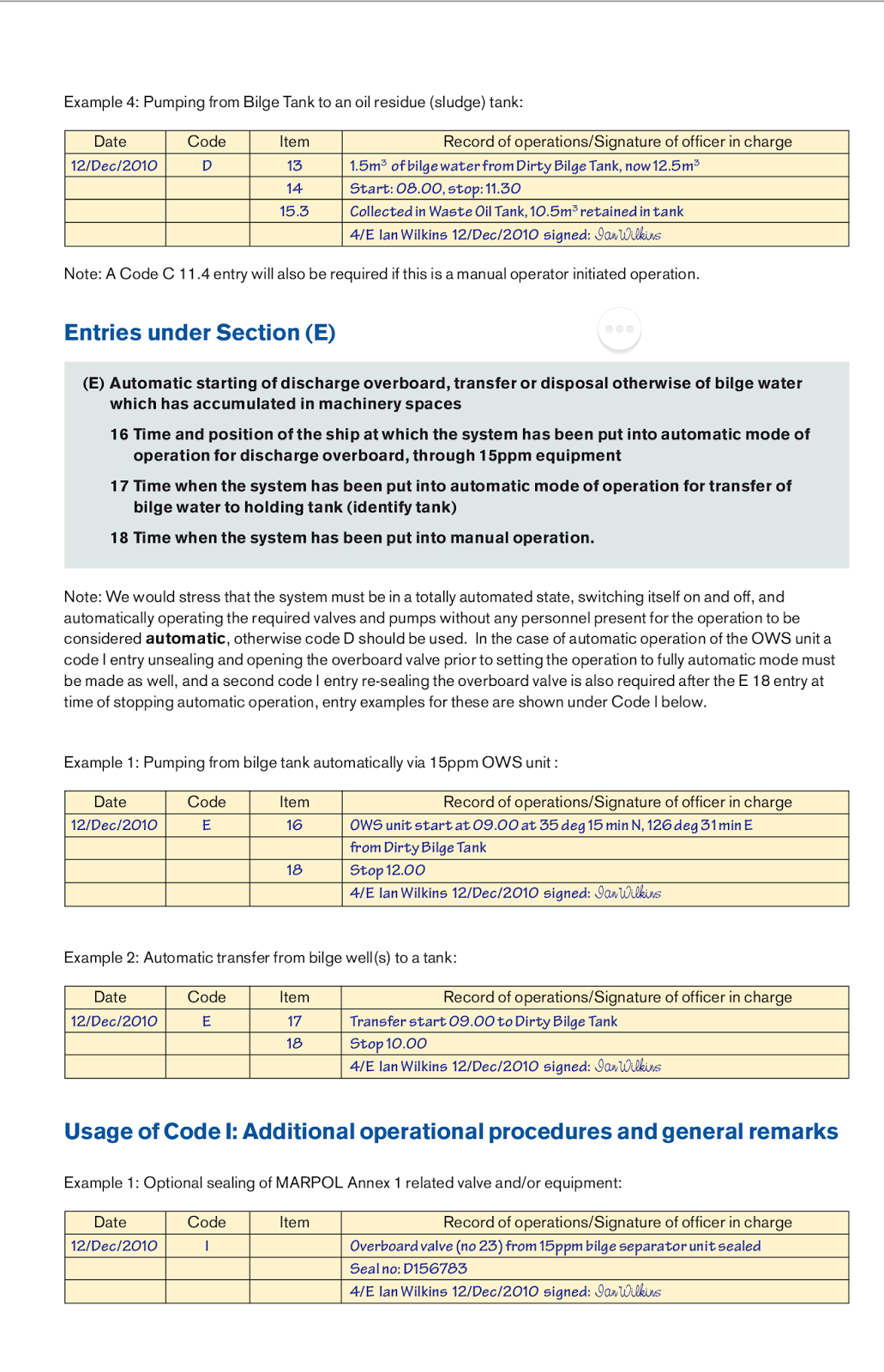 Myanmar Marine Engineers Oil Record Book entries Machinery space