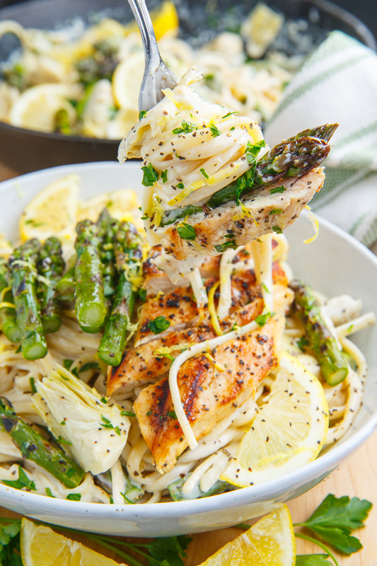 Creamy Lemon Grilled Chicken, Asparagus and Artichoke Pasta Recipe on ...