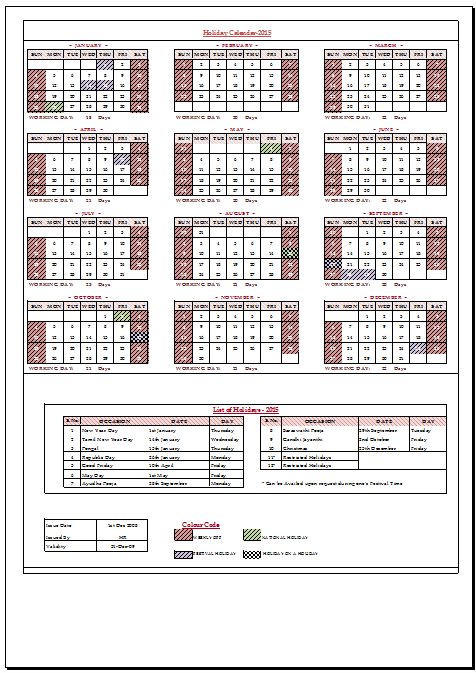 excel calendar 2015 with holidays