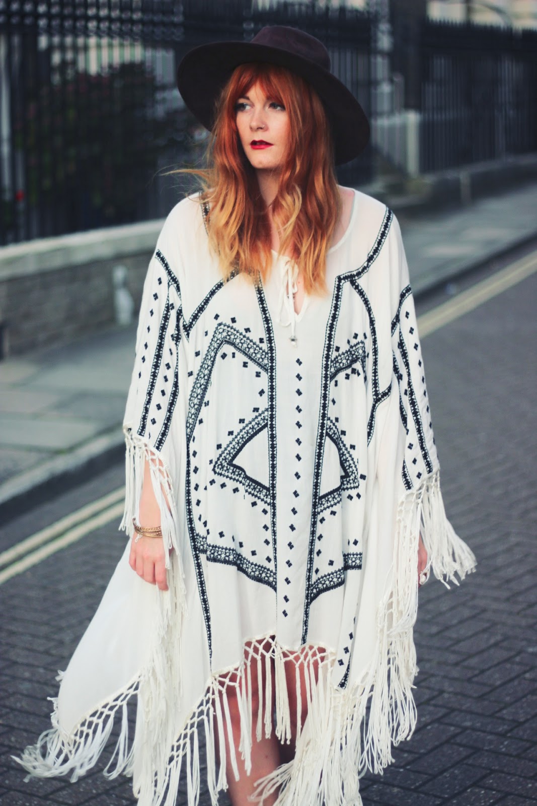 Oversized Embroidered Bohemian Poncho & Velvet Boots