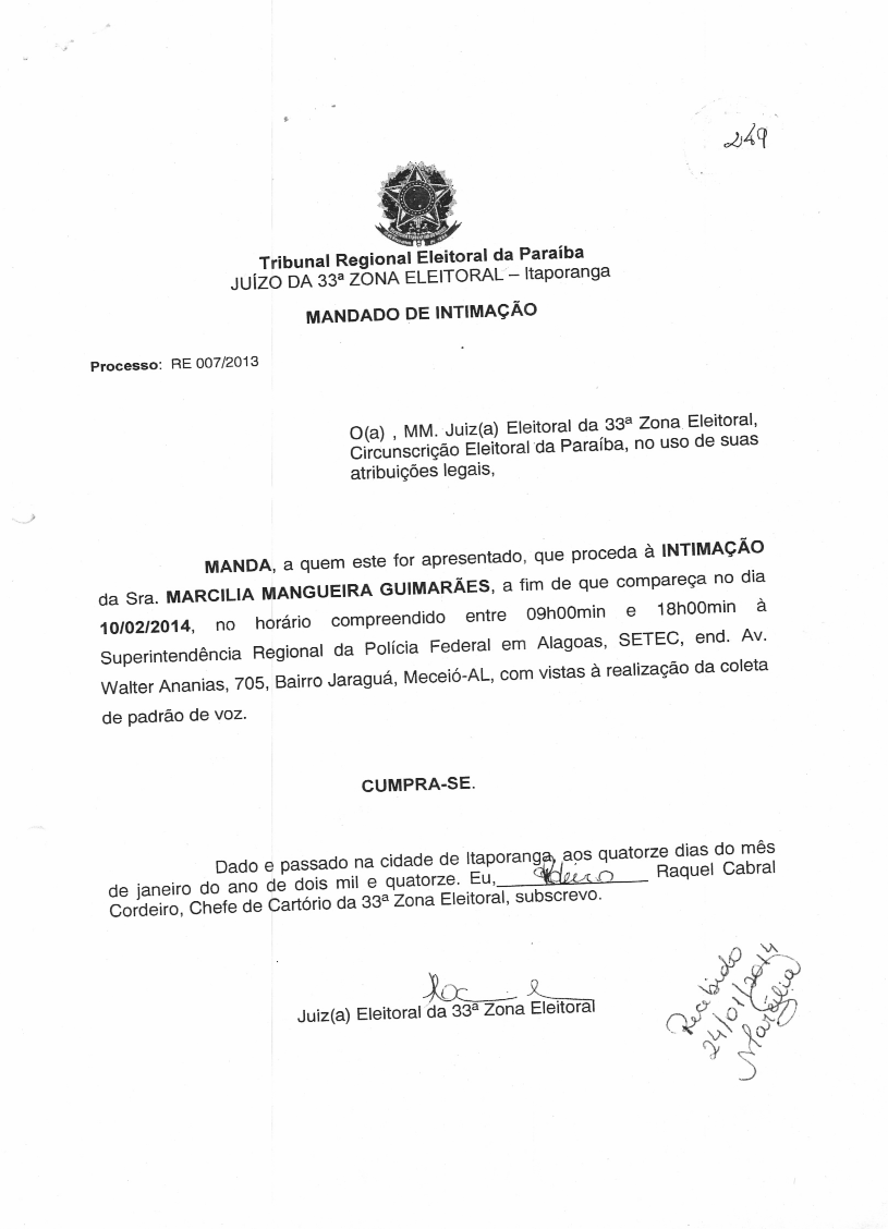 Juíza Eleitoral intima a prefeita Marcília Mangueira para 