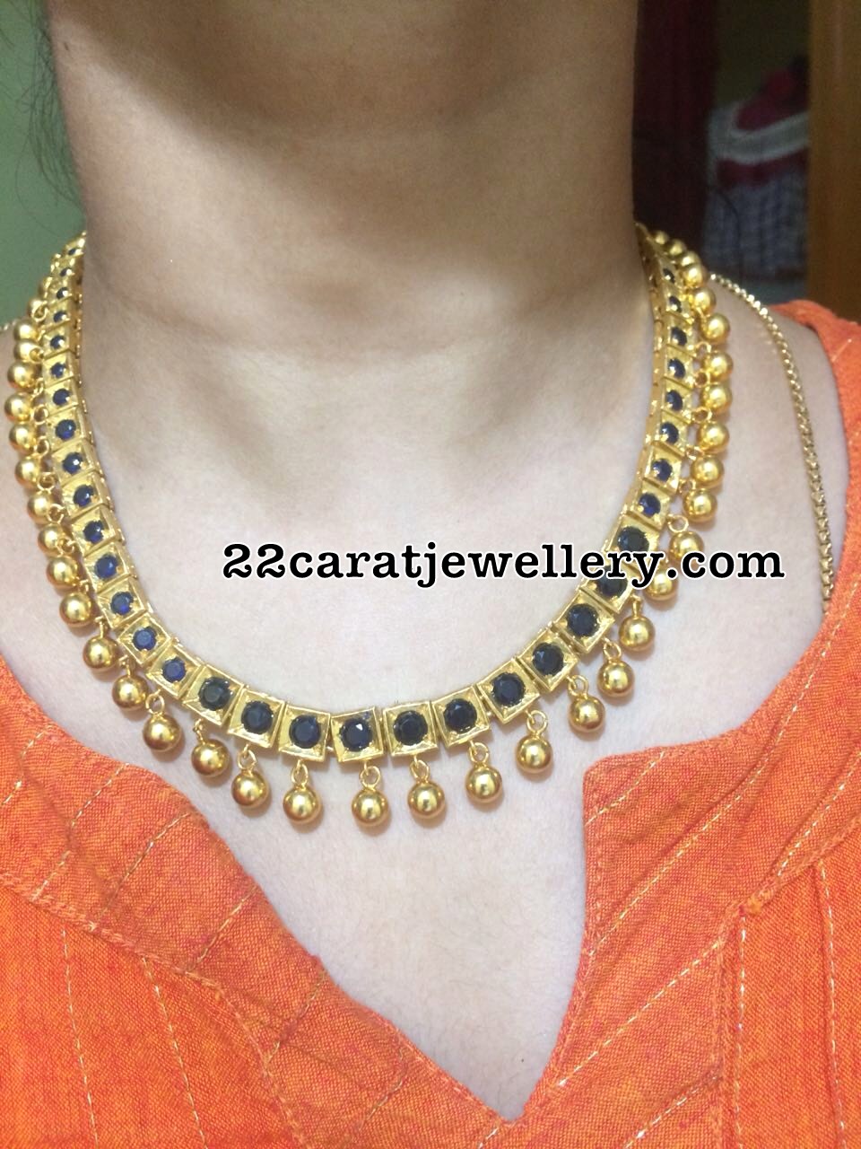 Simple Silver Choker with Blue Stones Jewellery Designs