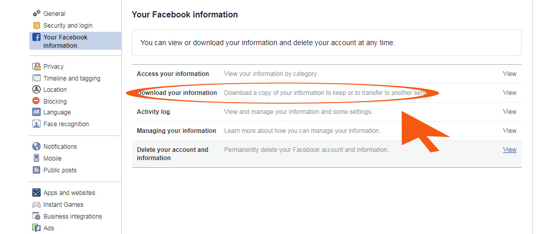 Download facebook data