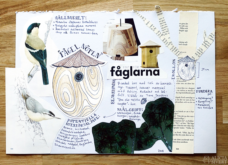 "Fågelnöten" projekt-moodboard av Alicia Sivertsson.