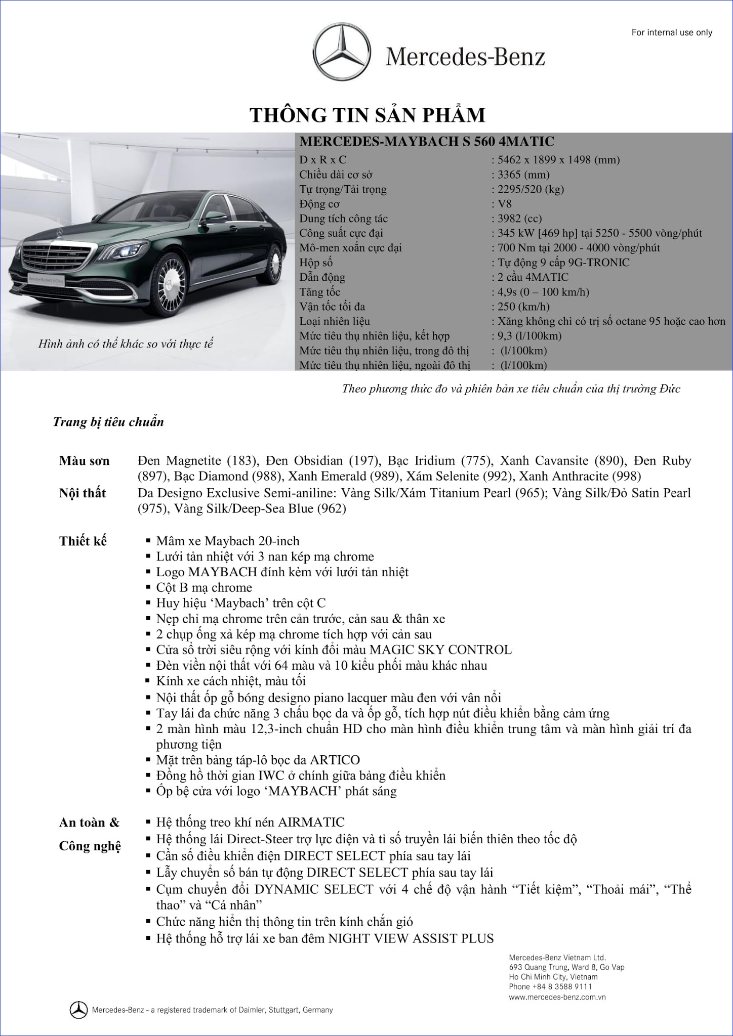 Bảng thông số kỹ thuật Mercedes Maybach S560 4MATIC 2019 Bảng thông số kỹ thuật Mercedes Maybach S560 4MATIC 2019 tại Mercedes Trường Chinh