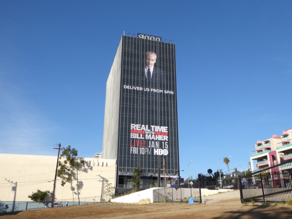 Giant Deliver us from spin Bill Maher season 14 billboard Sunset Strip Giant Deliver us from spin Bill Maher billboard Sunset Strip
