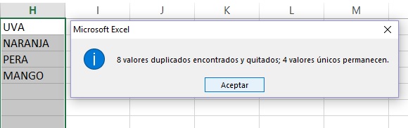 Elementos duplicados en excel