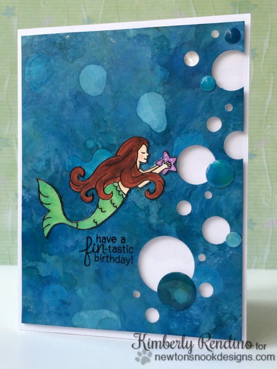 Mermaid Birthday card by Kimberly Rendino | Mermaid Crossing Stamp Set by Newton's Nook Designs #mermaid #newtonsnook