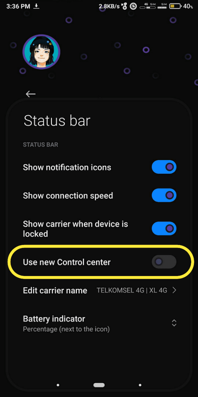 Klik Use new Control Center