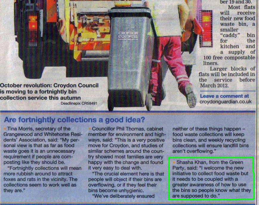 Croydon, Sutton and Surrey Greens Food waste and bin collection comment