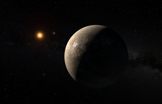 Proxima b orbitando sua estrela anã vermelha