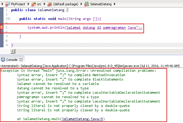 Syntax error pada Eclipse Syntax error pada Eclipse
