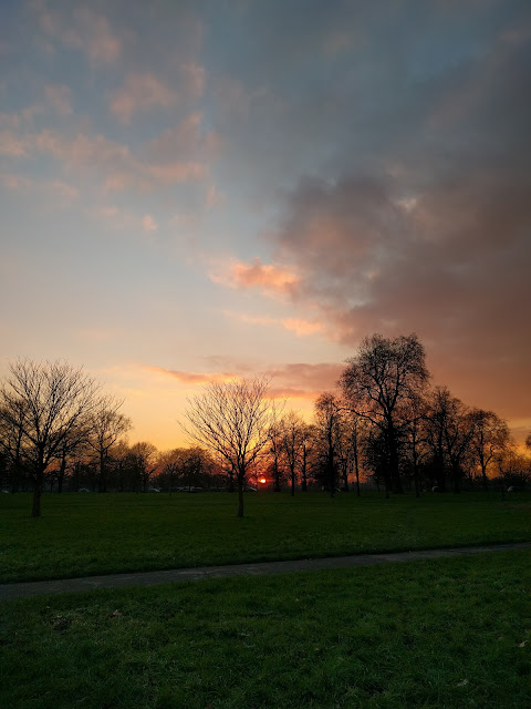 Sun setting in Hyde Park London