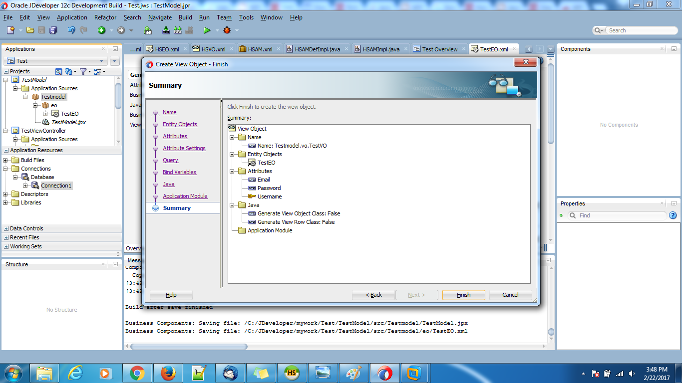 Java Java ADF creating EO and VO