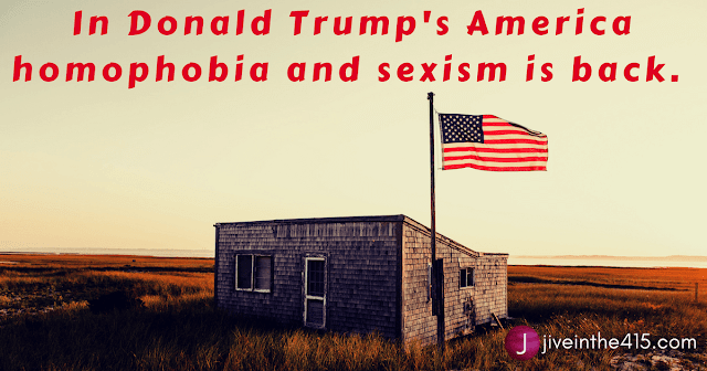 In Donald Trump's America homophobia and sexism is back - American flag on the prairie. 