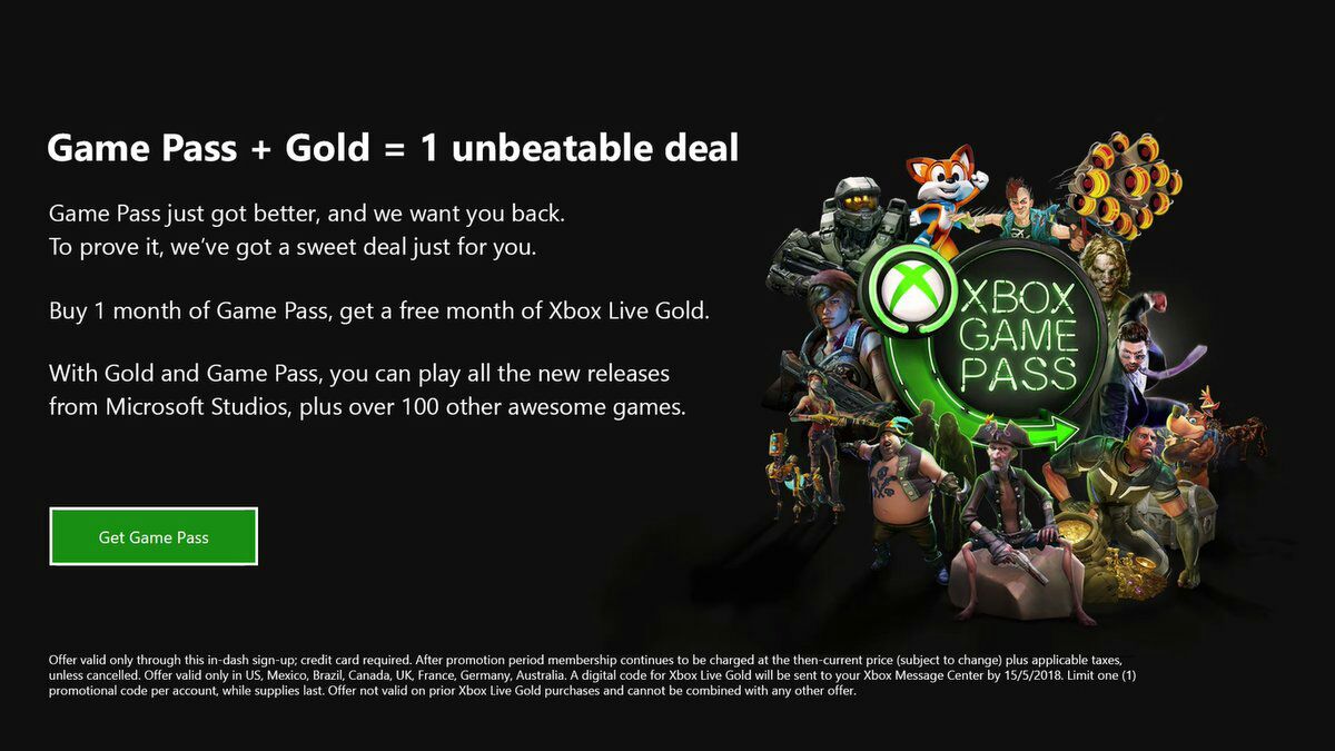 Microsoft дарит месяц Xbox Live Gold при подписке на Xbox Game Pass