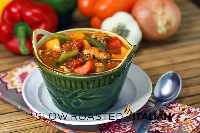 http://www.theslowroasteditalian.com/2013/10/italian-sausage-and-pepper-soup-30-minutes.html