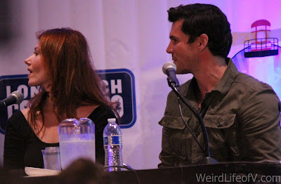 Long Beach Comic Con Jewel Staite and Sean Maher at the Firefly reunion panel at LBCC 2016