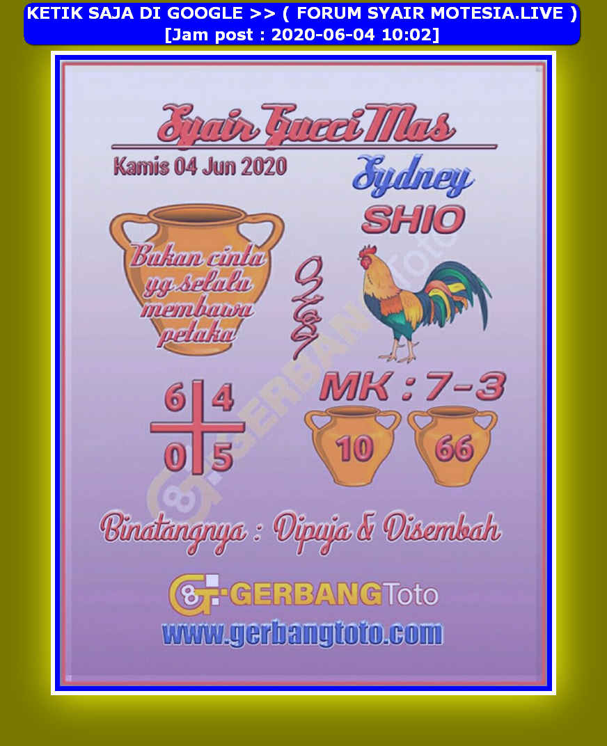 1 New Message Kode Syair Sydney 4 Juni 2020 Forum Syair Togel Hongkong Singapura Sydney