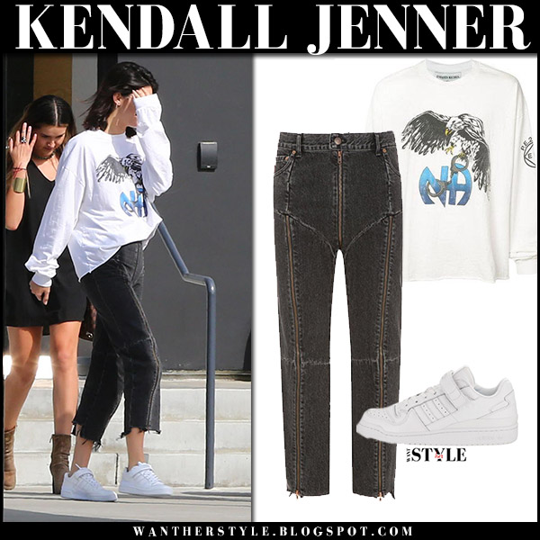 Kendall Jenner in white printed sweatshirt and grey cropped jeans in Los  Angeles ~ I want her style - What celebrities wore and where to buy it.  Celebrity Style