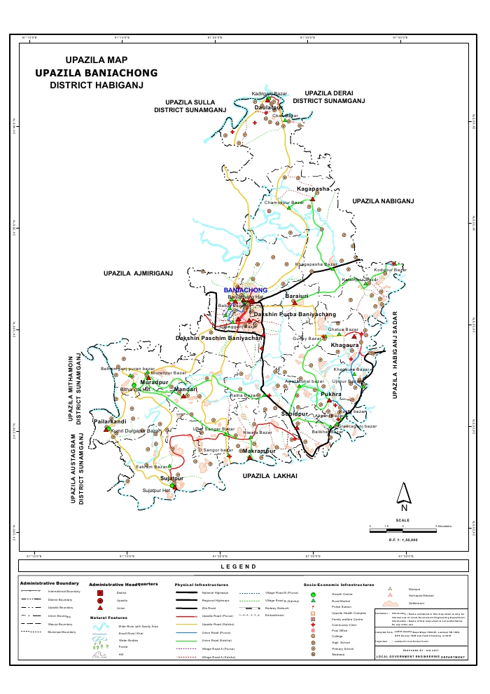 Baniachong Upazila Map Habiganj District Bangladesh