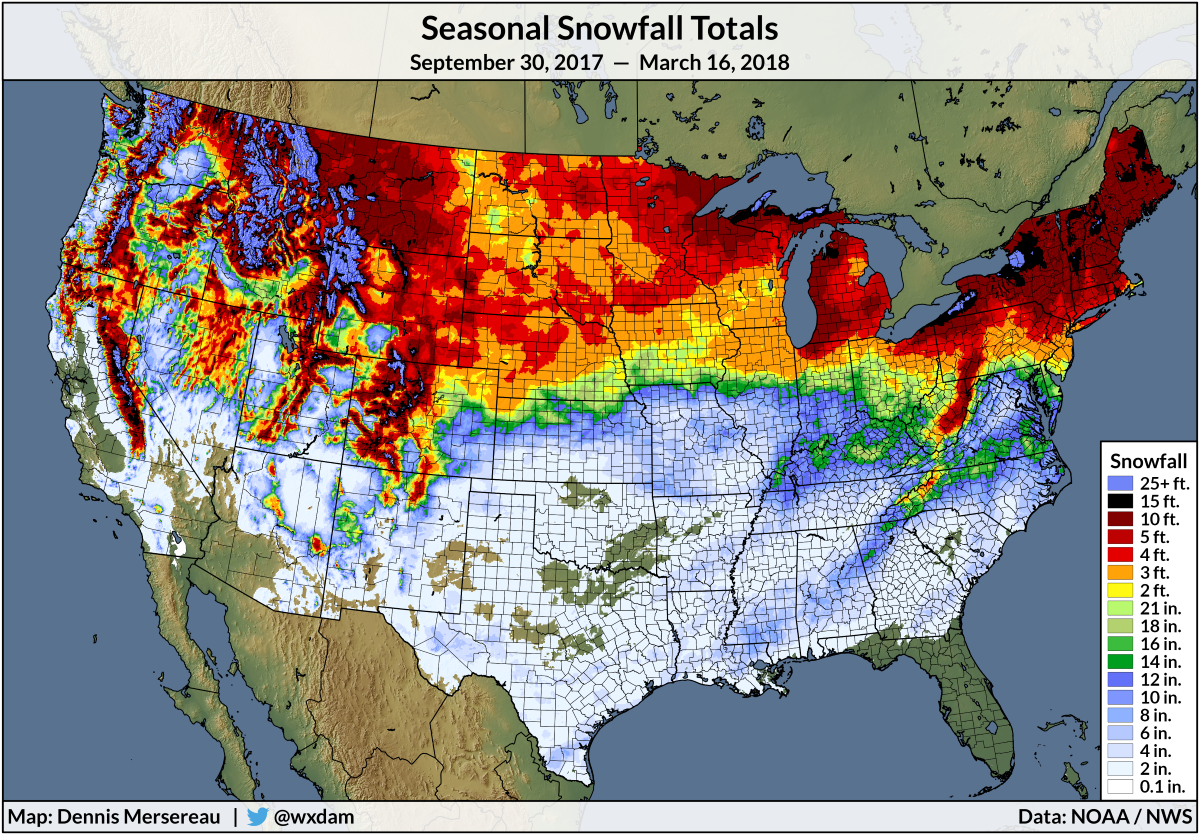 Us Average Annual Snowfall Map