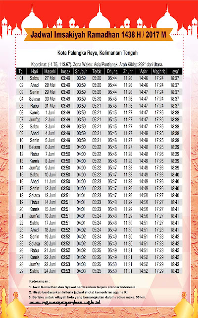 Jadwal Imsakiyah Ramadhan Palangka Raya 1438 H Tahun 2017
