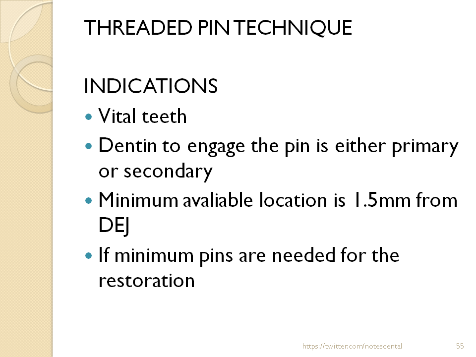 Dental Notes Pin Retained Restorations NOTES
