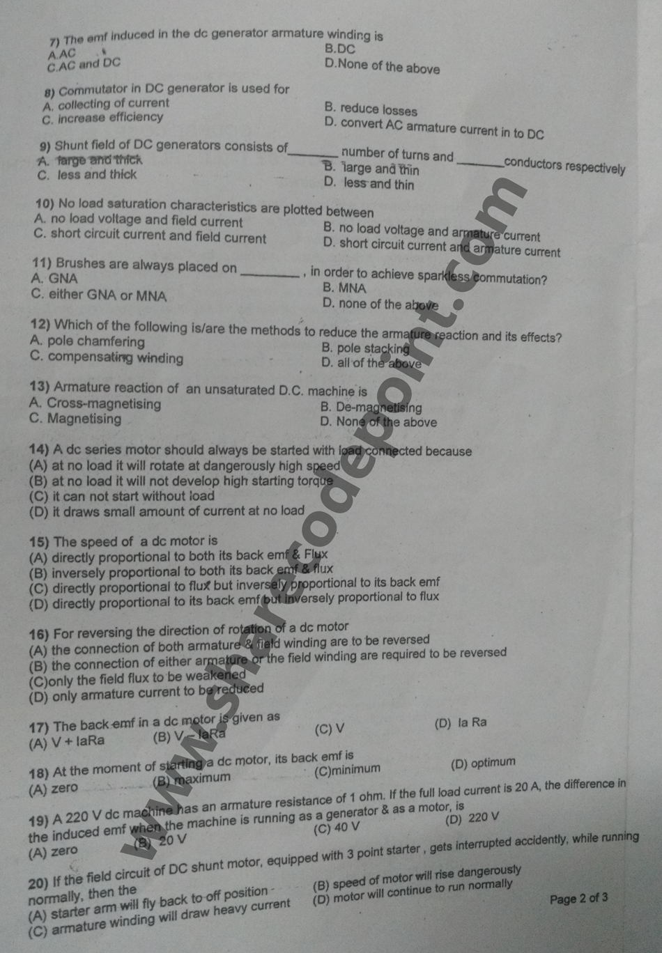 ECE206 Electrical Machines I End Term Exam Question Paper ECE 206