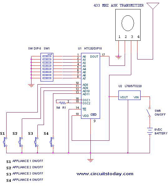 Remote Control Circuit Through RF Without Microcontroller - The Circuit