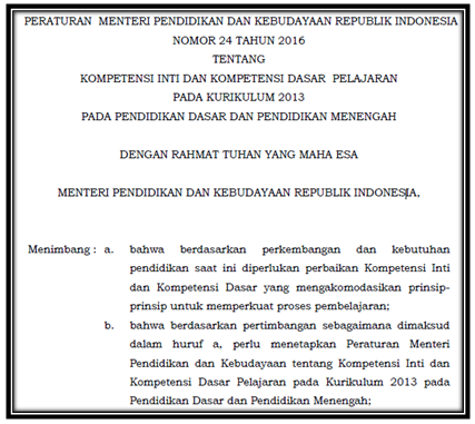 Permendikbud Nomor 24 Tahun 2016 Tentang Ki Dan Kd Pelajaran Kurikulum 2013 Info Pendidikan Terbaru