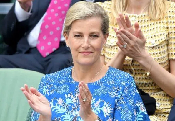 The Countess of Wessex wore a floral print dress by Peter Pilotto, and LK Bennett shoes, carries Sophie Habsburg clutch