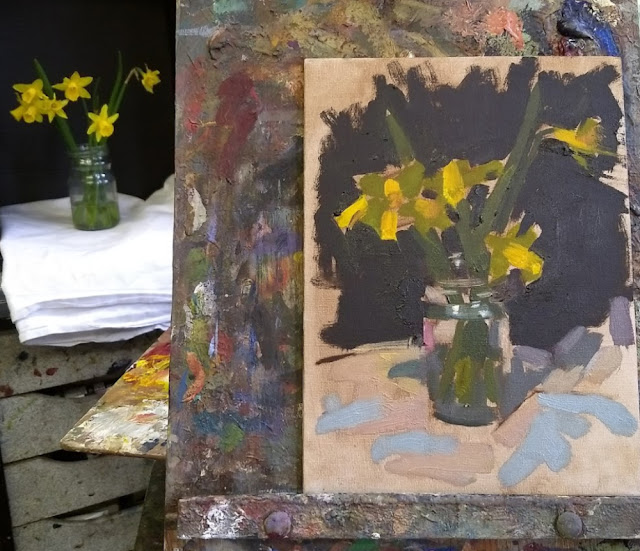 Alla Prima Oil Painting Demonstration in class: Daffodils Alla Prima Oil Painting Demonstration in class: Daffodils
